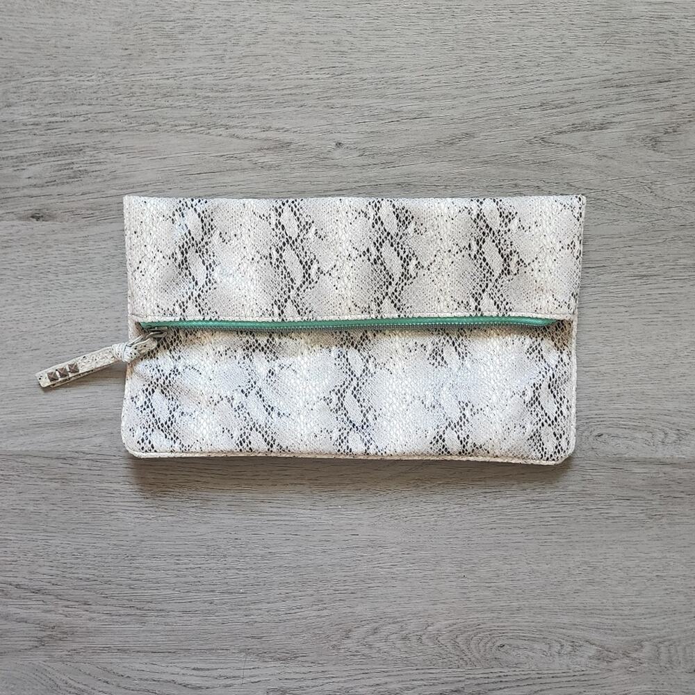 American Eagle Outfitters Women's Snake Print Fold Over Zipper Closure Clutch